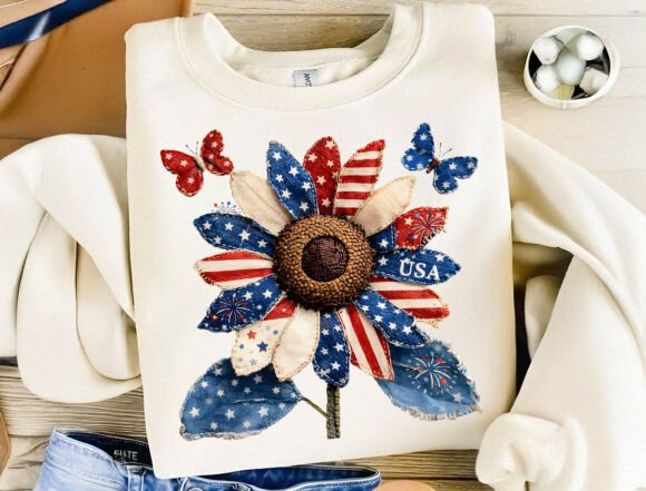 4th of July Sunflower Patchwork Design: A Festive Visual Asset