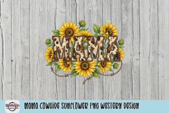 Mama Cowhide Sunflower PNG: Rustic Western Design