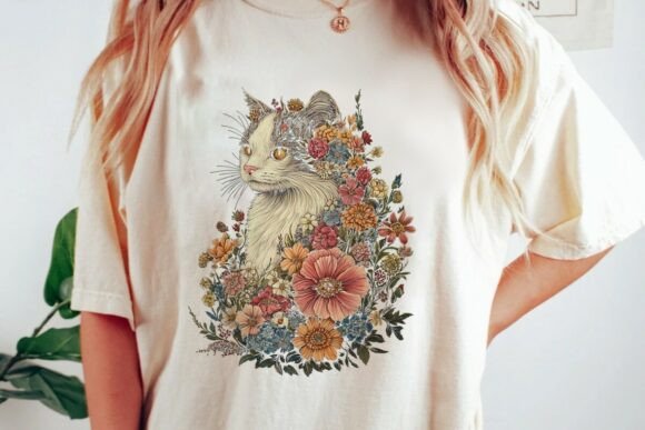 Vintage Floral Feline Design: A Timeless Asset for Creatives