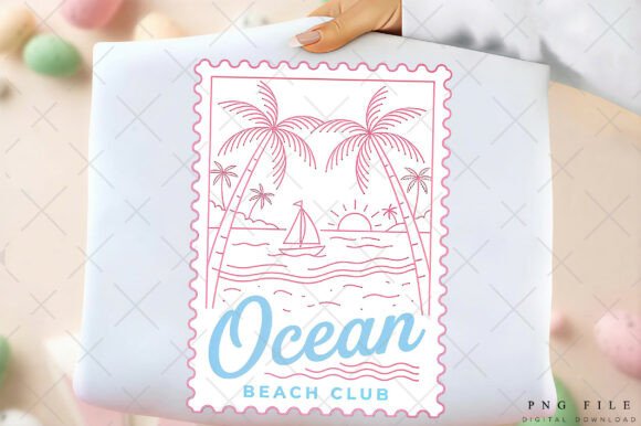 Vintage Summer Beach Stamp Design PNG for Creative Projects